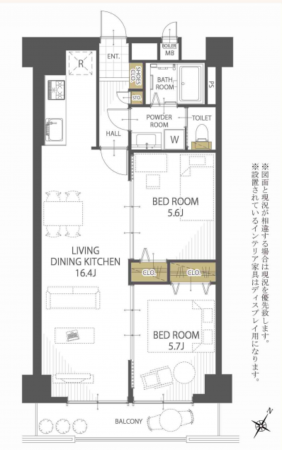 草加市栄町、マンションの間取り画像です