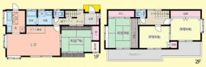 草加市青柳、中古一戸建ての間取り画像です