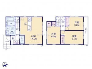 越谷市赤山町、新築一戸建ての間取り画像です