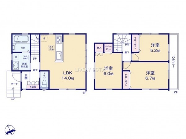 越谷市赤山町、新築一戸建ての間取り画像です