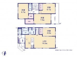 草加市新里町、新築一戸建ての間取り画像です