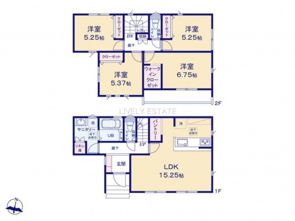 越谷市東町、新築一戸建ての間取り画像です