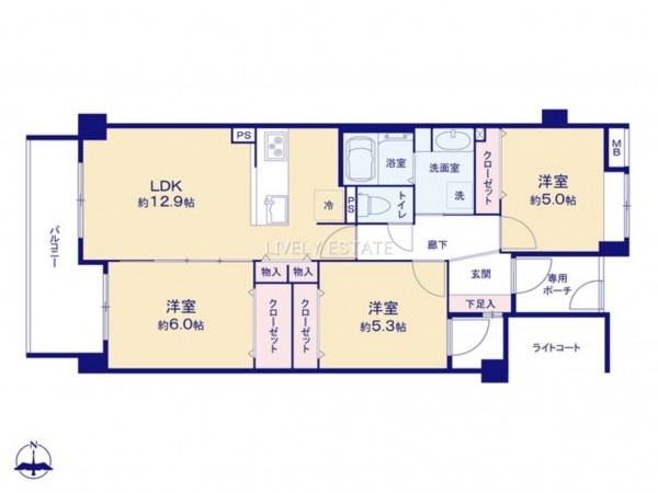 草加市手代、マンションの間取り画像です