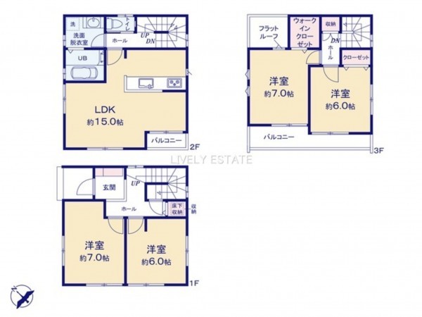 越谷市大沢、新築一戸建ての間取り画像です