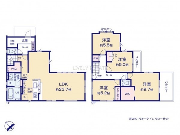 越谷市大沢、新築一戸建ての間取り画像です