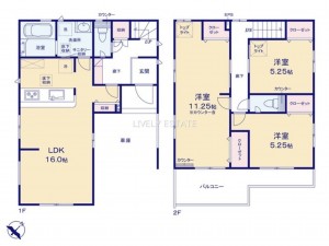 越谷市大字大里、新築一戸建ての間取り画像です