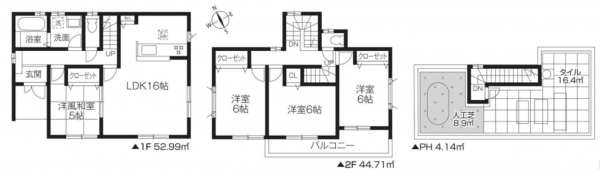 越谷市大字大泊、新築一戸建ての間取り画像です