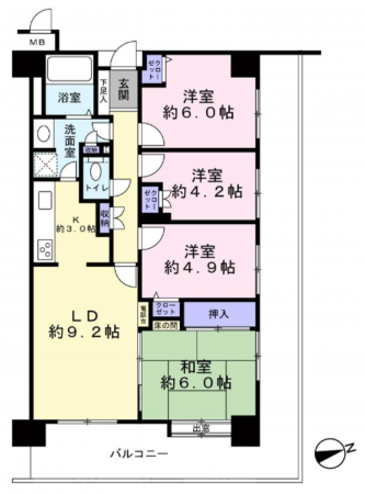 草加市氷川町、マンションの間取り画像です