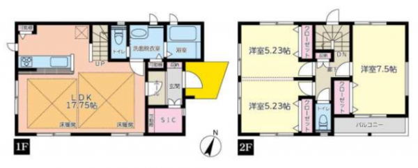 草加市青柳、中古一戸建ての間取り画像です