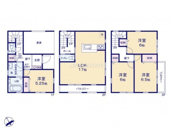 越谷市蒲生、新築一戸建ての間取り画像です