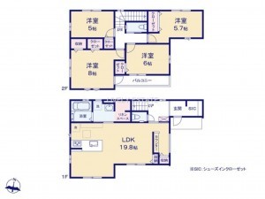 越谷市蒲生東町、新築一戸建ての間取り画像です