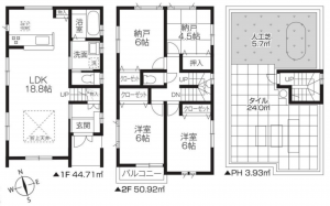 越谷市相模町、新築一戸建ての間取り画像です