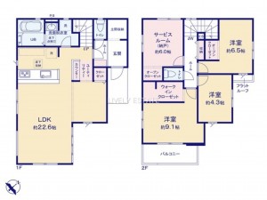 越谷市大字下間久里、新築一戸建ての間取り画像です