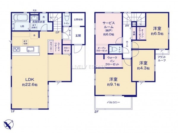 越谷市大字下間久里、新築一戸建ての間取り画像です