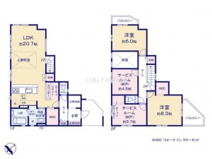 越谷市大字下間久里、新築一戸建ての間取り画像です