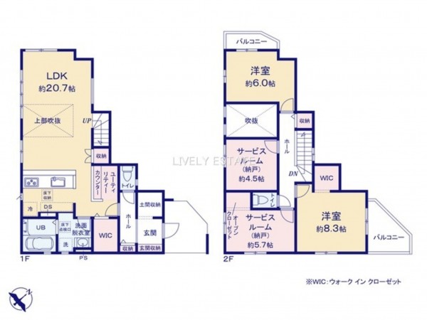 越谷市大字下間久里、新築一戸建ての間取り画像です