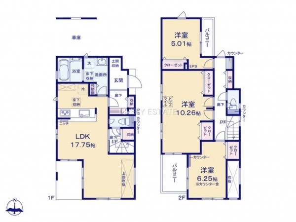 草加市吉町、新築一戸建ての間取り画像です