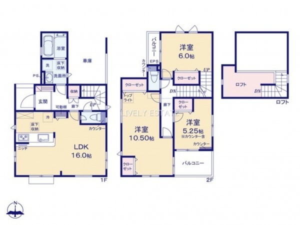 草加市吉町、新築一戸建ての間取り画像です