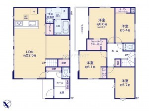 越谷市神明町、新築一戸建ての間取り画像です