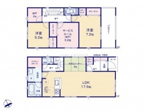 草加市八幡町、新築一戸建ての間取り画像です