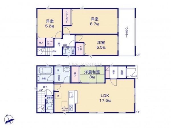 草加市八幡町、新築一戸建ての間取り画像です