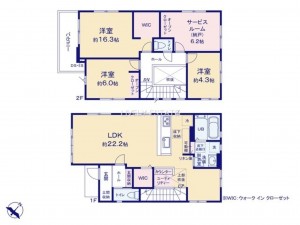 越谷市花田、新築一戸建ての間取り画像です