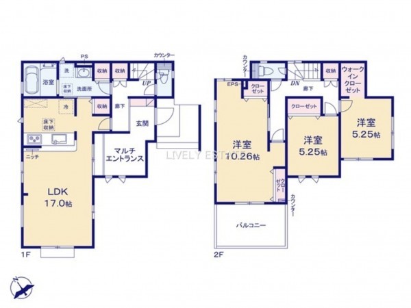 草加市清門、新築一戸建ての間取り画像です