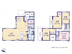 越谷市東越谷、新築一戸建ての間取り画像です