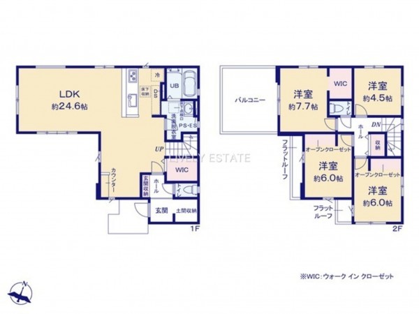 越谷市東越谷、新築一戸建ての間取り画像です