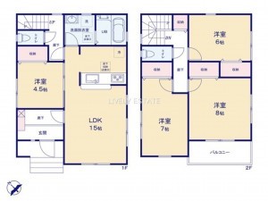 越谷市大字大里、新築一戸建ての間取り画像です