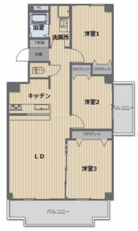 草加市栄町、マンションの間取り画像です