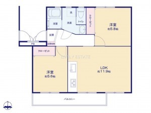 草加市旭町、マンションの間取り画像です