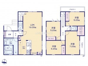 越谷市登戸町、新築一戸建ての間取り画像です