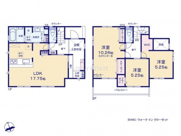 草加市両新田東町、新築一戸建ての間取り画像です