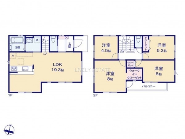 越谷市登戸町、新築一戸建ての間取り画像です