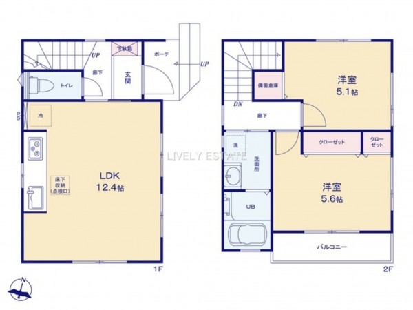 越谷市大字弥十郎、新築一戸建ての間取り画像です