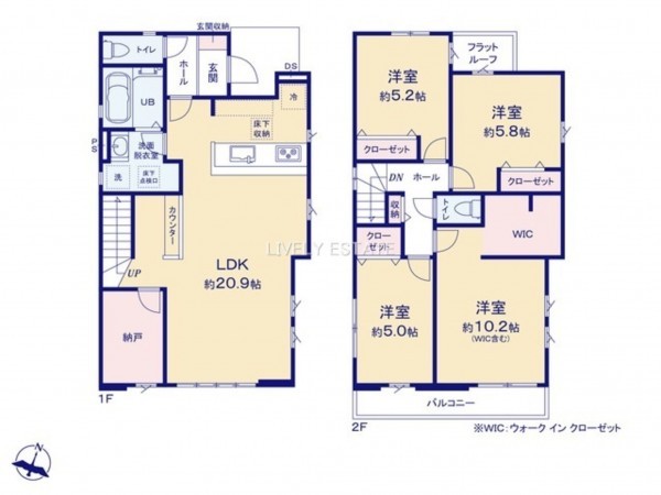 越谷市大字弥十郎、新築一戸建ての間取り画像です