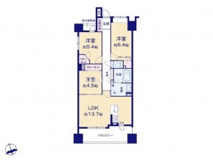 草加市氷川町、マンションの間取り画像です