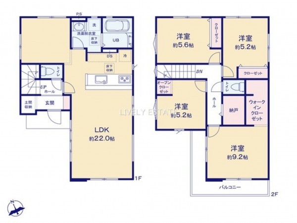 越谷市赤山町、新築一戸建ての間取り画像です