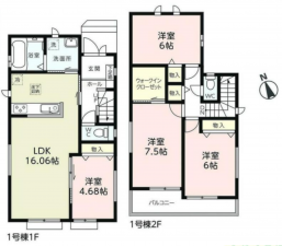 越谷市大字大泊、新築一戸建ての間取り画像です