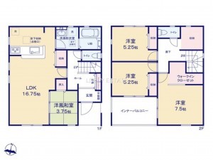 草加市遊馬町、新築一戸建ての間取り画像です