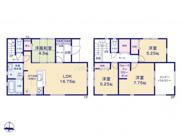 草加市遊馬町、新築一戸建ての間取り画像です