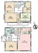 草加市氷川町、中古一戸建ての間取り画像です