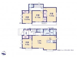 草加市清門、新築一戸建ての間取り画像です