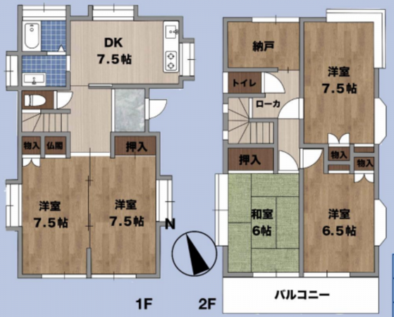 越谷市七左町、中古一戸建ての間取り画像です