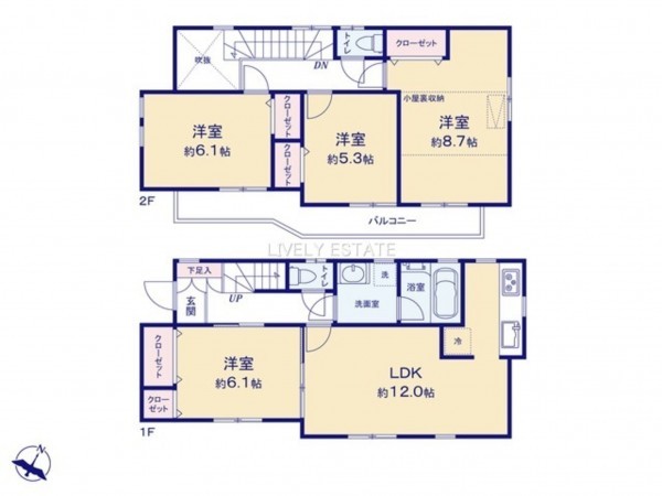 越谷市大字下間久里、中古一戸建ての間取り画像です