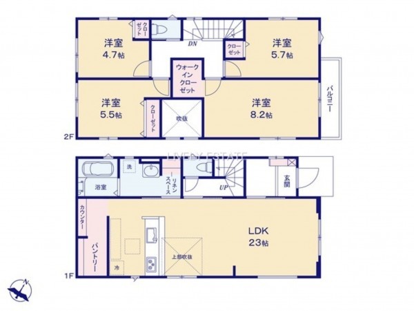 草加市手代、新築一戸建ての間取り画像です