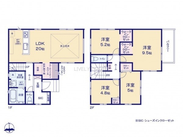 越谷市千間台西、新築一戸建ての間取り画像です