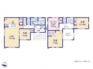 草加市北谷、新築一戸建ての間取り画像です