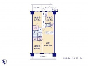 草加市新里町、マンションの間取り画像です